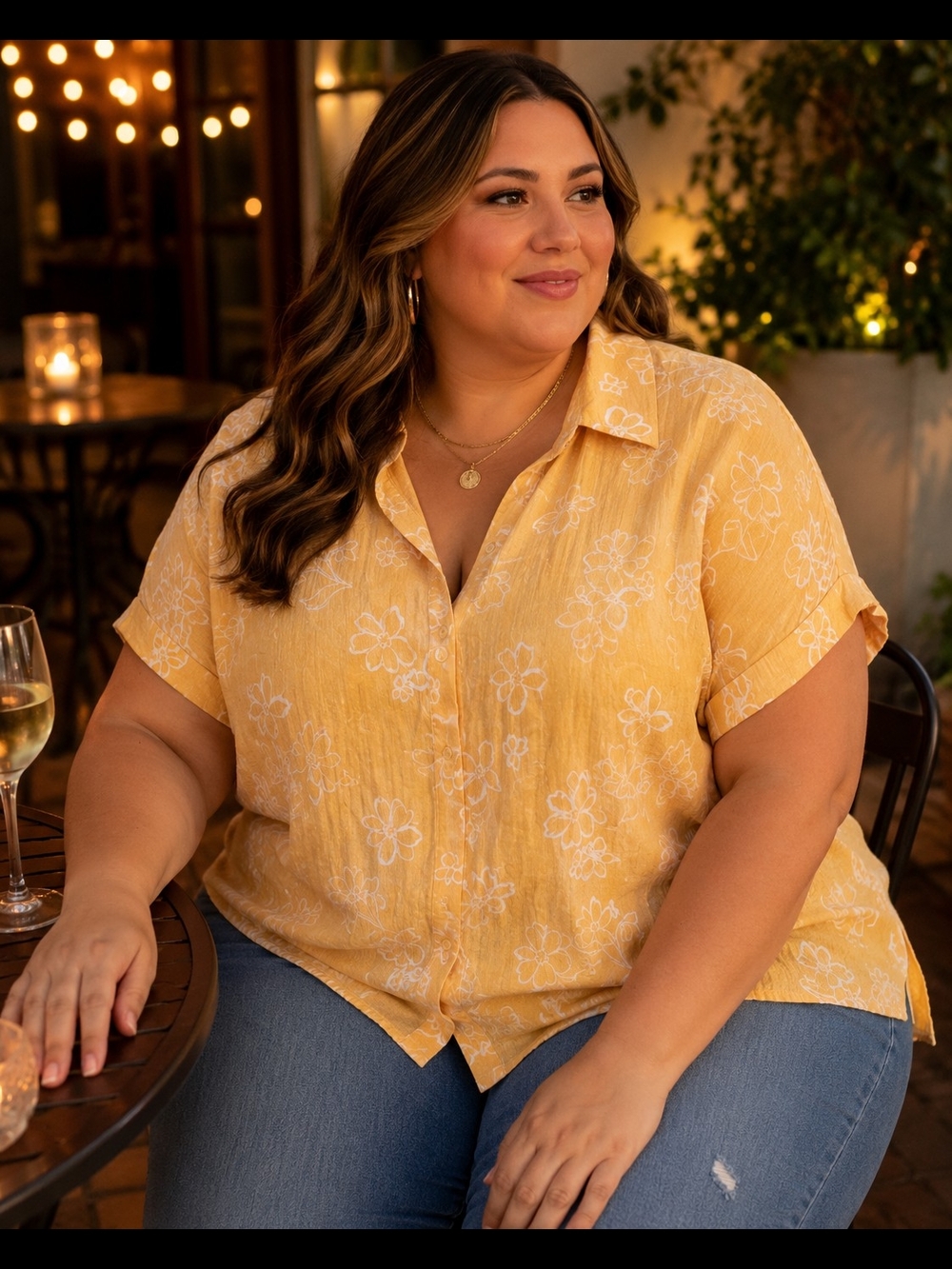 A.N.A Yellow Floral Cuffed Sleeve V Neck Blouse. NWT
